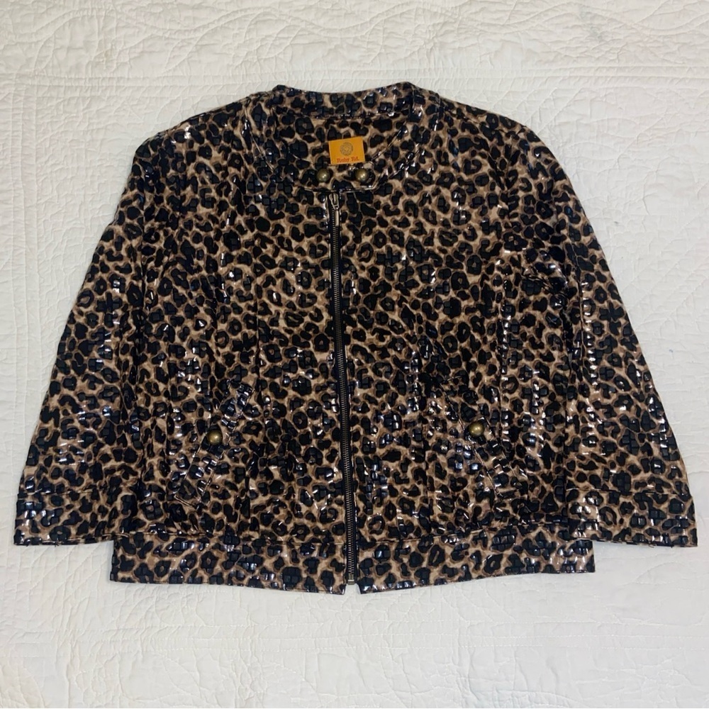 Ruby Rd women’s leopard print glitzy reflective full zip 3/4 sleeve jacket 8